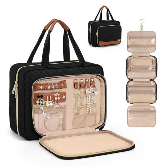 Hanging Toiletry Bag with Jewelry Organizer Waterproof Travel Makeup Storage - Picture 1 of 7